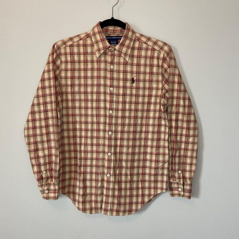 Ralph Lauren Sport Vintage Brown Plaid Flannel Button Down Shirt Size 2